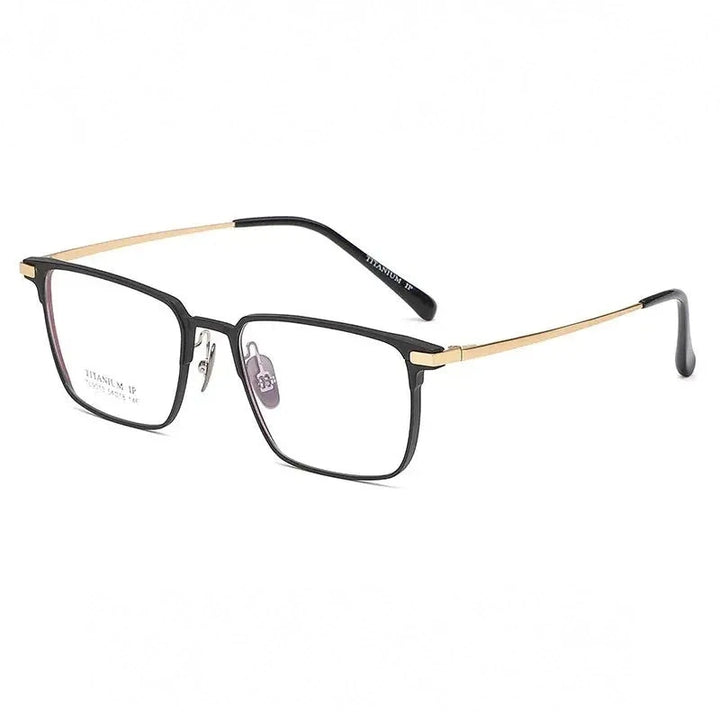 Reven Jate Unisex Full Rim Square Titanium Eyeglasses 669011 - black golden