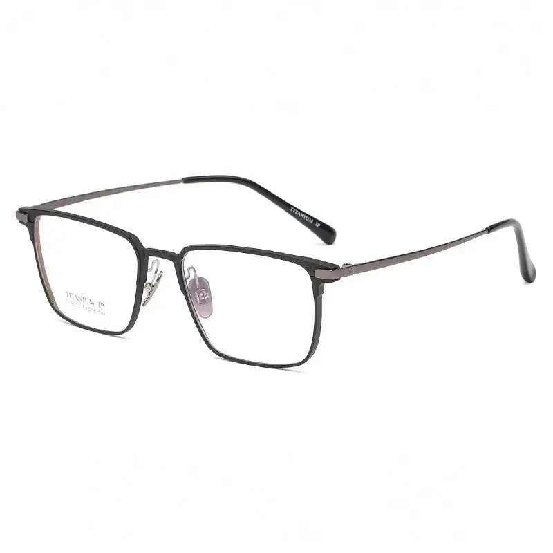 Reven Jate Unisex Full Rim Square Titanium Eyeglasses 669011 - black grey