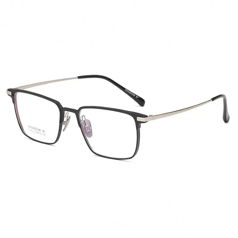 Reven Jate Unisex Full Rim Square Titanium Eyeglasses 669011 - black silver