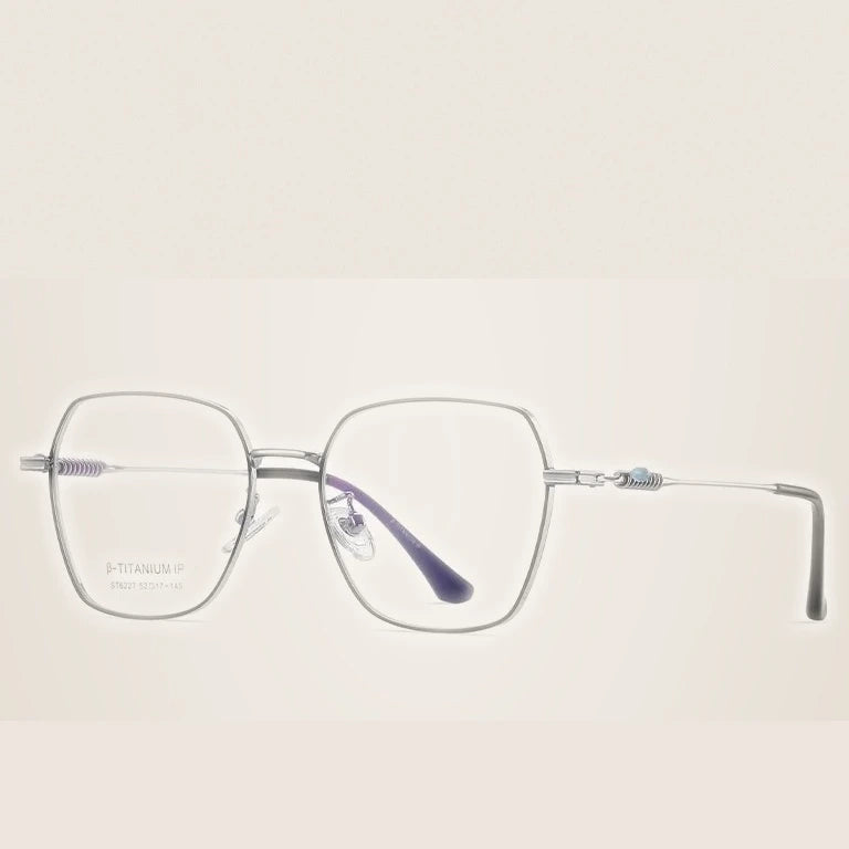 Reven Jate Women's Full Rim Flat Top Polygon Titanium Eyeglasses 6227 - C125