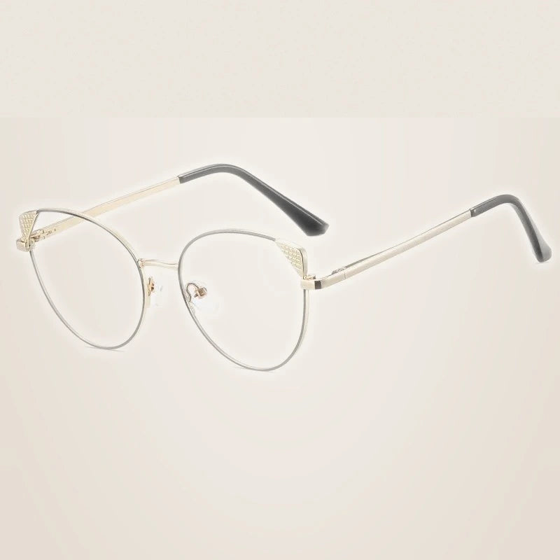 Reven Jate Women's Full Rim Small Oval Cat Eye Alloy Eyeglasses 391206 - C1
