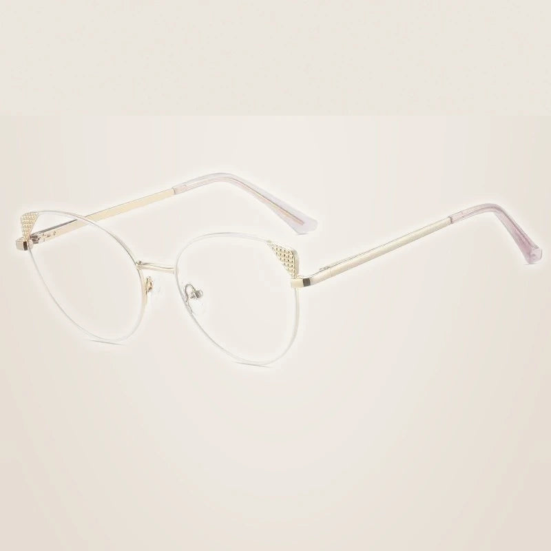 Reven Jate Women's Full Rim Small Oval Cat Eye Alloy Eyeglasses 391206 - C3
