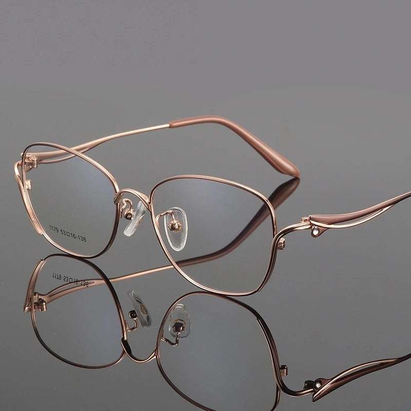 Reven Jate Women's Full Rim Square Cat Eye Alloy Eyeglasses 661179 - brown golden