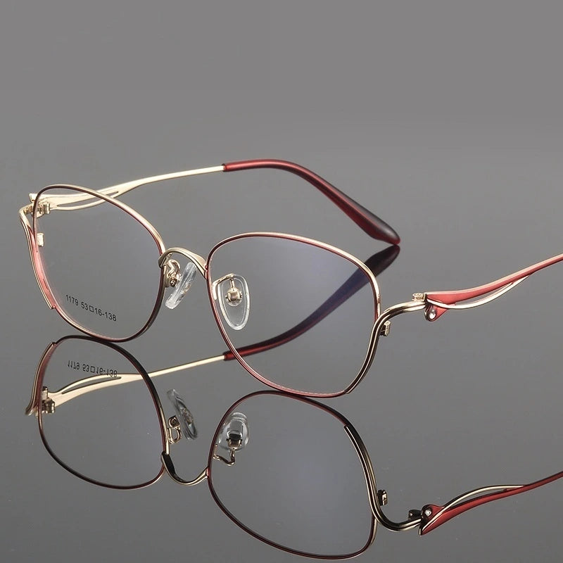 Reven Jate Women's Full Rim Square Cat Eye Alloy Eyeglasses 661179 - red golden