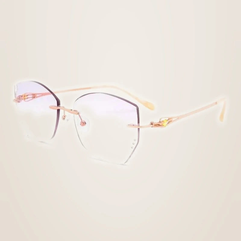 Reven Jate Women's Eyeglasses Alloy Rimless Diamond Cutting 98101 - Golden
