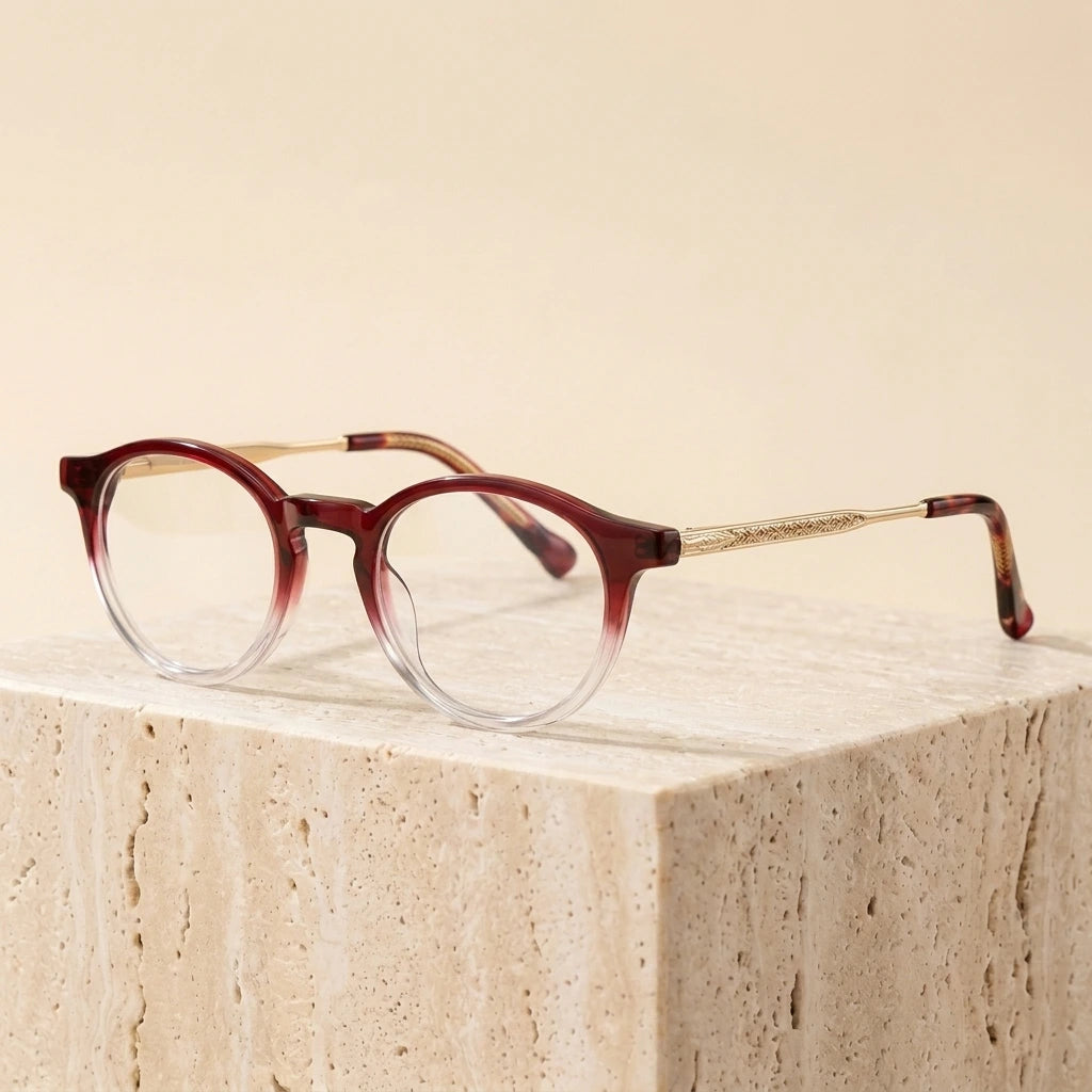 Reven Jate 22243 Vintage Round Keyhole Acetate Eyeglasses - C3 Red Clear