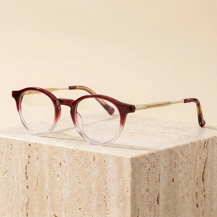 Reven Jate 22243 Vintage Round Keyhole Acetate Eyeglasses - C3 Red Clear