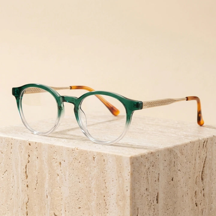 Reven Jate 22243 Vintage Round Keyhole Acetate Eyeglasses - C2 Green Clear