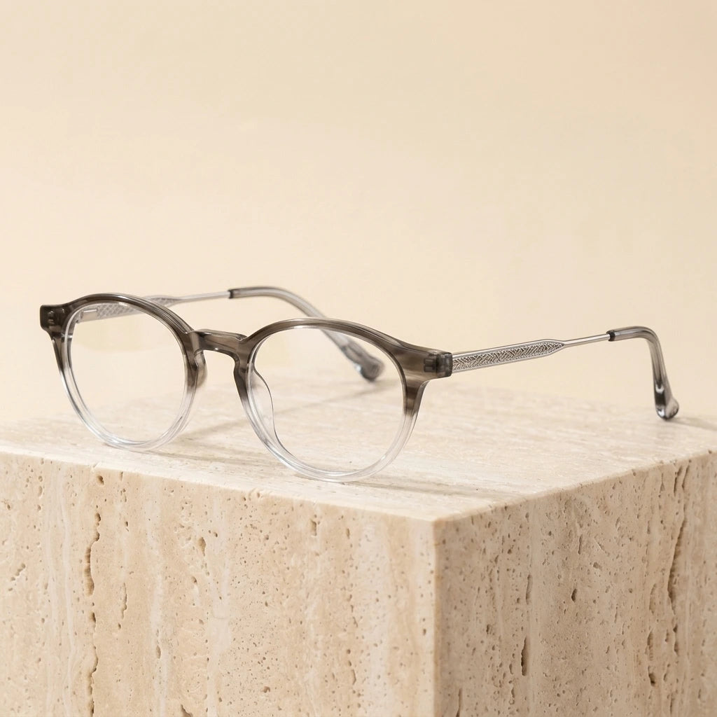 Reven Jate 22243 Vintage Round Keyhole Acetate Eyeglasses - C4 Grey Tortoise Clear