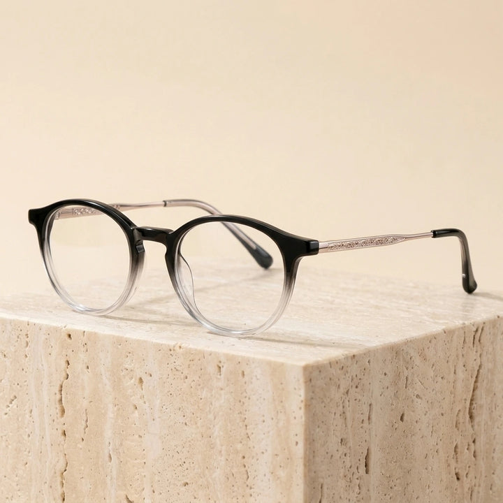Reven Jate 22243 Vintage Round Keyhole Acetate Eyeglasses - C1 Black Clear