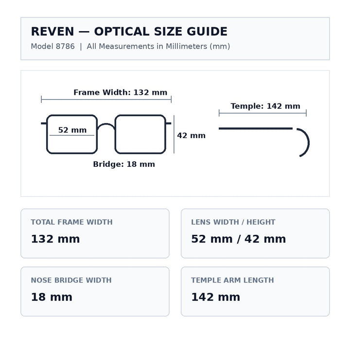 Reven Jate 8786 Size Guide (132-52-42-18-142 mm)