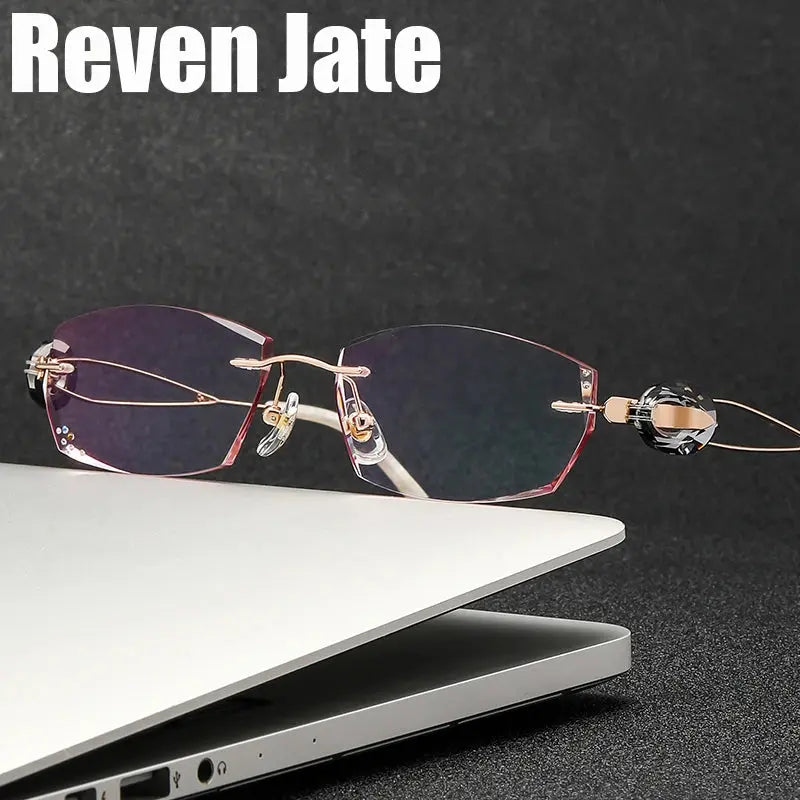 Reven Jate Women's Rimless Oval Rectangle Titanium Eyeglasses 50221 - Rose Golden