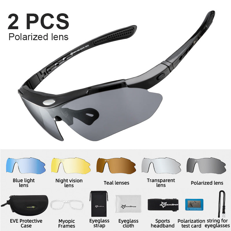 Rockbros Unisex Full Rim Rectangle Acetate Polarized Cycling Sunglasses 1000 - 10003 with 2sets