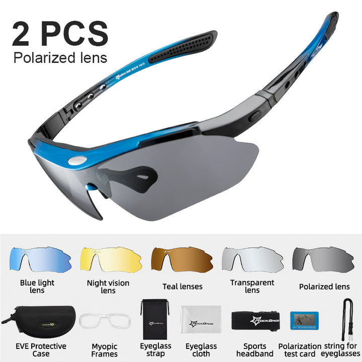 Rockbros Unisex Full Rim Rectangle Acetate Polarized Cycling Sunglasses 1000 - 10007 with 2sets