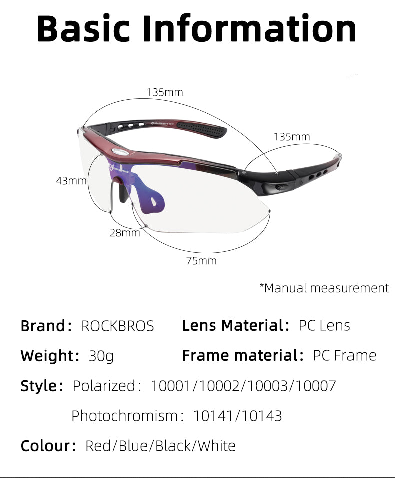 Rockbros Unisex Full Rim Rectangle Acetate Polarized Cycling Sunglasses 1000 - Size Chart