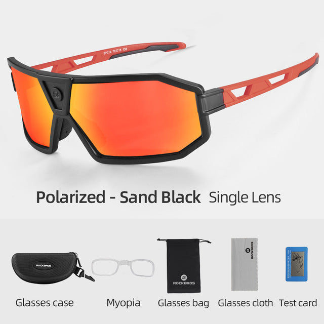 Rockbros Unisex Full Rim Rectangle Acetate Polarized Cycling Sunglasses 1000 - SP214BK