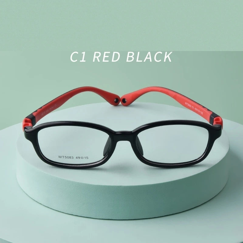 Secg Unisex Youth Full Rim Square Tr 90 Silicone Eyeglasses 5083 - C1 RED BLACK
