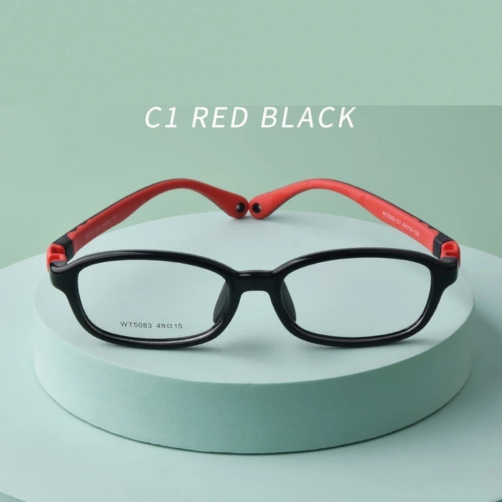 Secg Unisex Youth Full Rim Square Tr 90 Silicone Eyeglasses 5083 - C1 RED BLACK