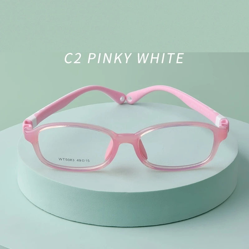 Secg Unisex Youth Full Rim Square Tr 90 Silicone Eyeglasses 5083 - C2 PINKY WHITE