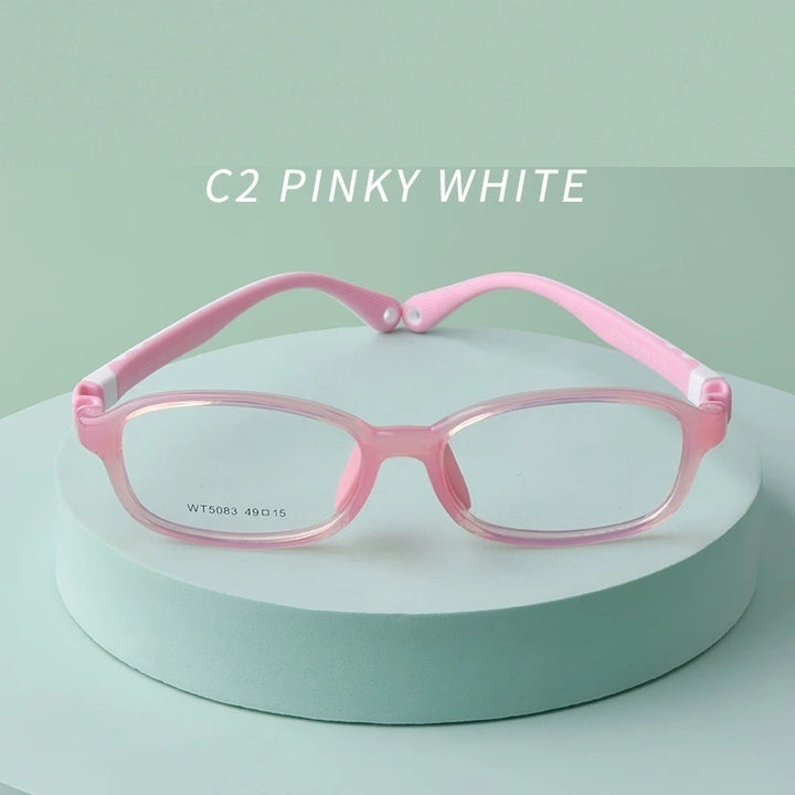 Secg Unisex Youth Full Rim Square Tr 90 Silicone Eyeglasses 5083 - C2 PINKY WHITE