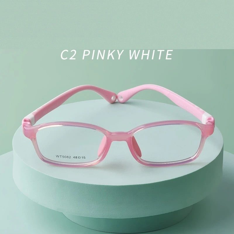Secg Unisex Youth's Full Rim Square Tr 90 Silicone Eyeglasses 5082 - C2 PINKY WHITE