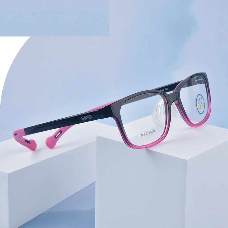 Secg Unisex Youth's Full Rim Square Tr 90 Silicone Eyeglasses 19163 - C3