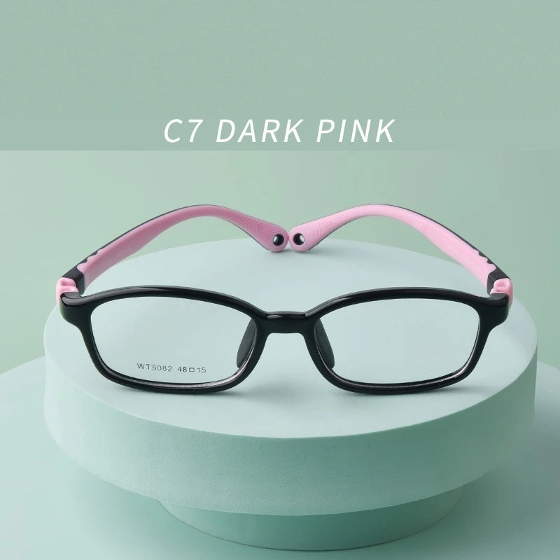 Secg Unisex Youth's Full Rim Square Tr 90 Silicone Eyeglasses 5082 - C7 DARK PINK