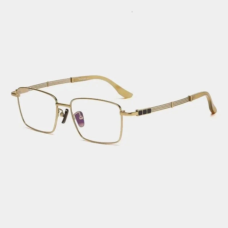 Summer Flower Men's Full Rim Big Square Titanium Eyeglasses 612150 - Gold
