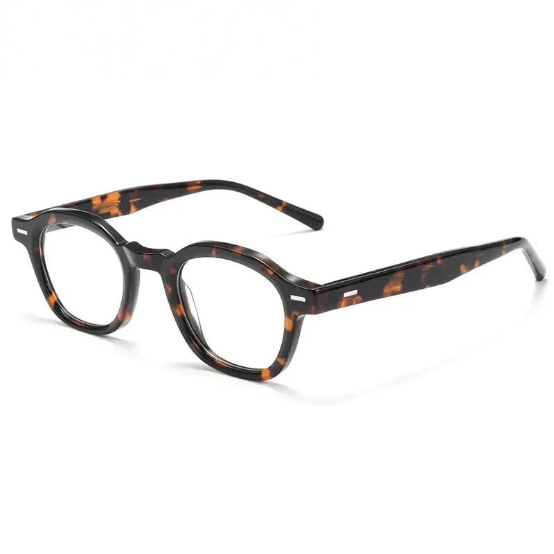Summer Flower Men's Full Rim Flat Top Polygon Acetate Eyeglasses - Leopard