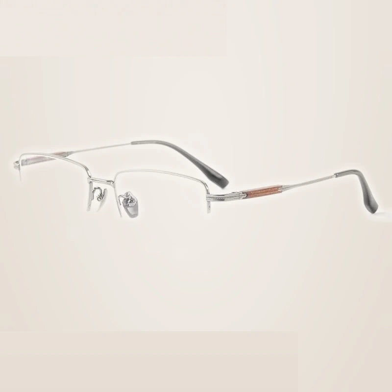 Summer Flower Men's Semi Rim Square Titanium Eyeglasses 611605 - Gray