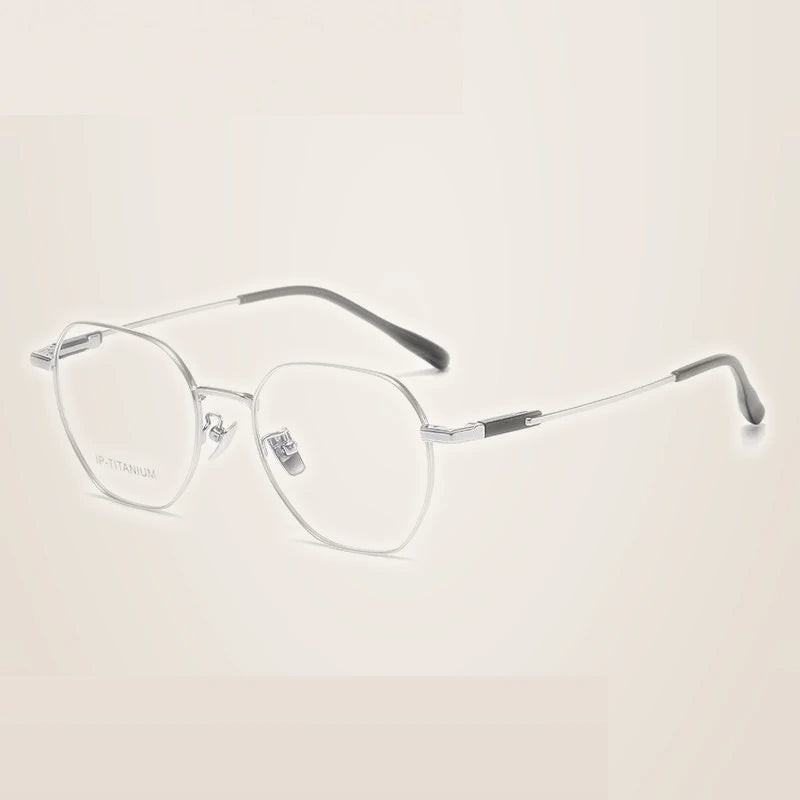 Summer Flower Unisex Full Rim Flat Top Polygon Titanium Eyeglasses 61010 - Silver