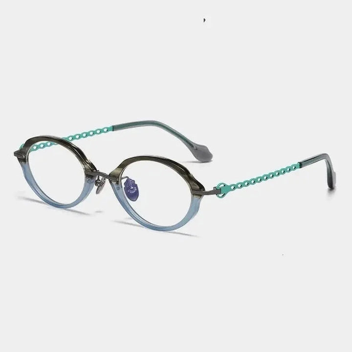 Summer Flower Unisex Full Rim Oval Acetate Titanium Eyeglasses 66073 - Olive Green