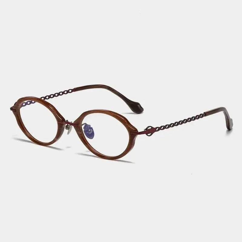 Summer Flower Unisex Full Rim Oval Acetate Titanium Eyeglasses 66073 - Red Stone Pattern