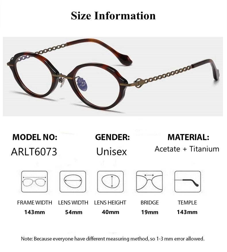 Summer Flower Unisex Full Rim Oval Acetate Titanium Eyeglasses 66073 - Size Chart