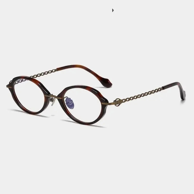 Summer Flower Unisex Full Rim Oval Acetate Titanium Eyeglasses 66073 - Tortoise Bronze