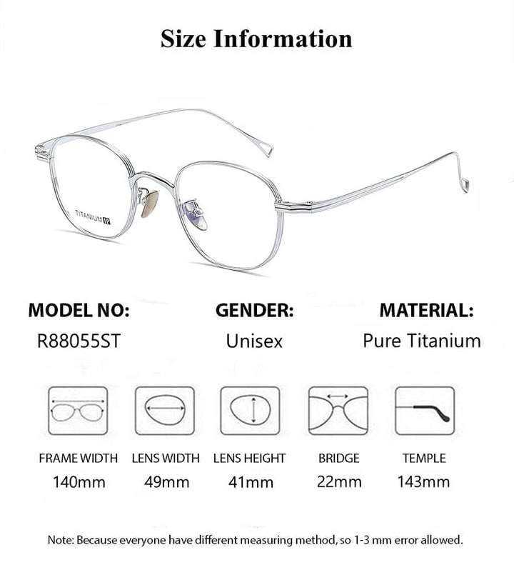 Summer Flower Unisex Full Rim Oval Square Titanium Eyeglasses 88055 - Size Chart