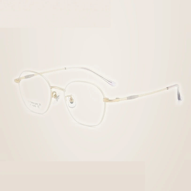 Summer Flower Unisex Full Rim Polygon Square Titanium Eyeglasses 616292 - Almond