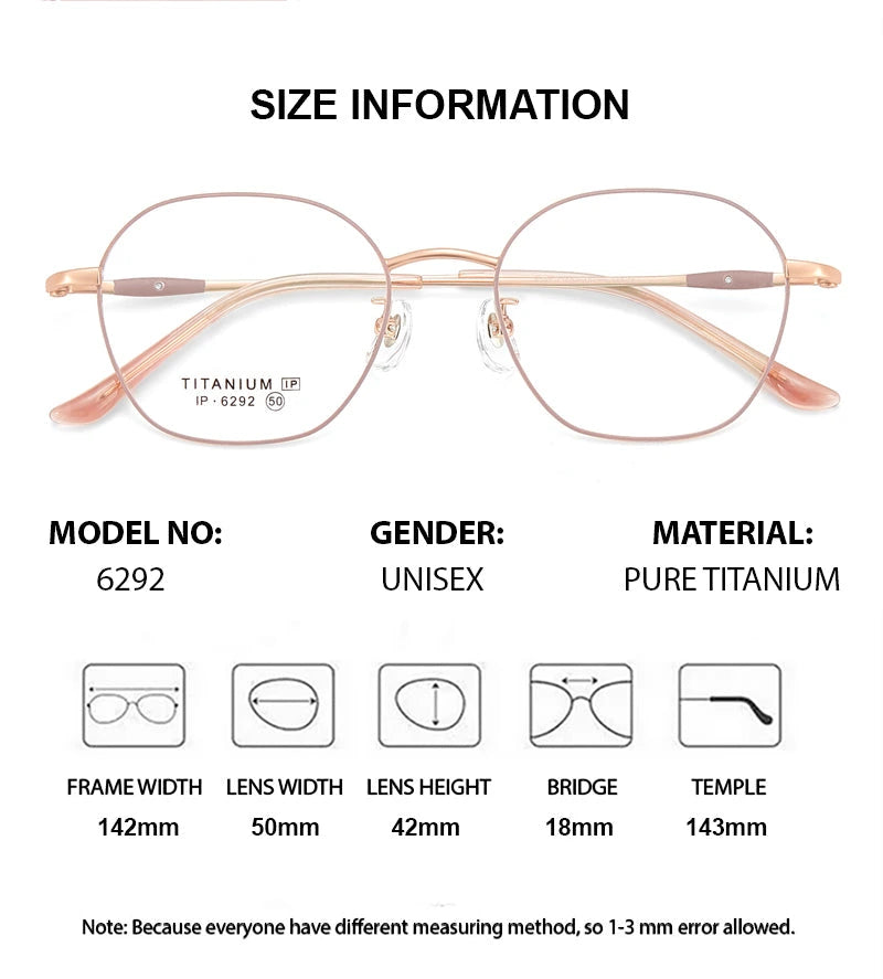 Summer Flower Unisex Full Rim Polygon Square Titanium Eyeglasses 616292 - Size Chart