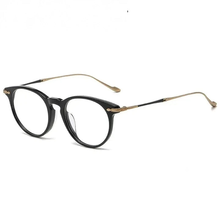 Summer Flower Unisex Full Rim Round Acetate Titanium Eyeglasses 615589 - Black Gold
