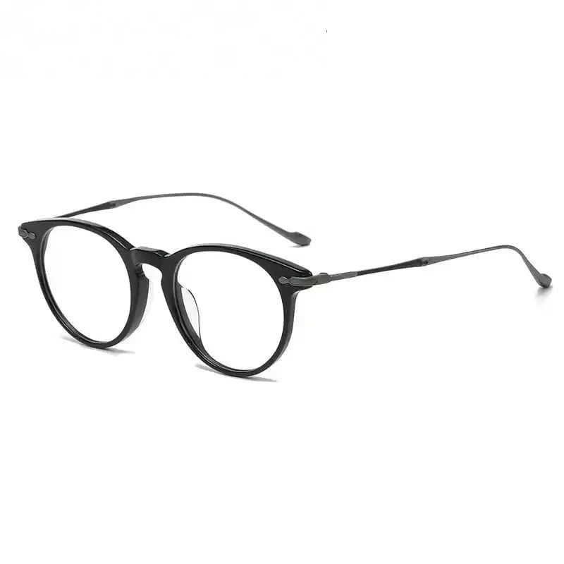 Summer Flower Unisex Full Rim Round Acetate Titanium Eyeglasses 615589 - Black Gray