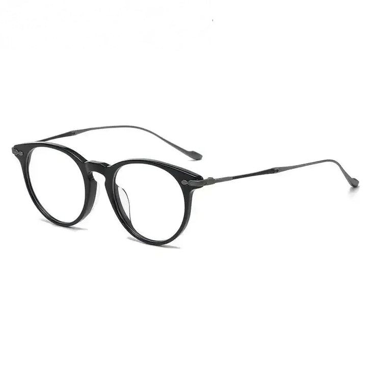 Summer Flower Unisex Full Rim Round Acetate Titanium Eyeglasses 615589 - Black Gray