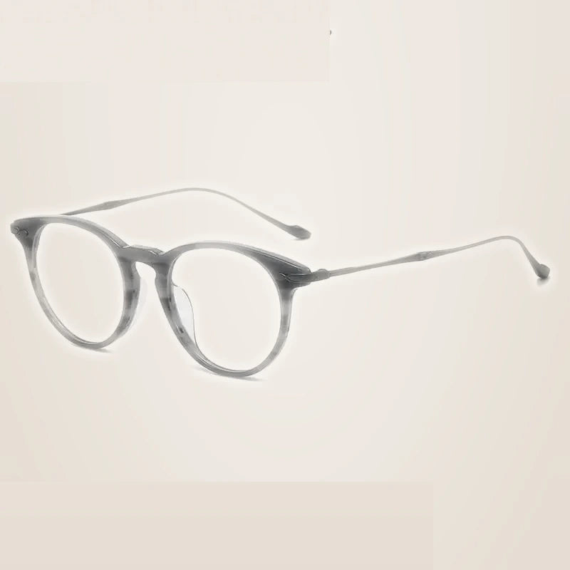 Summer Flower Unisex Full Rim Round Acetate Titanium Eyeglasses 615589 - Colorful Gray