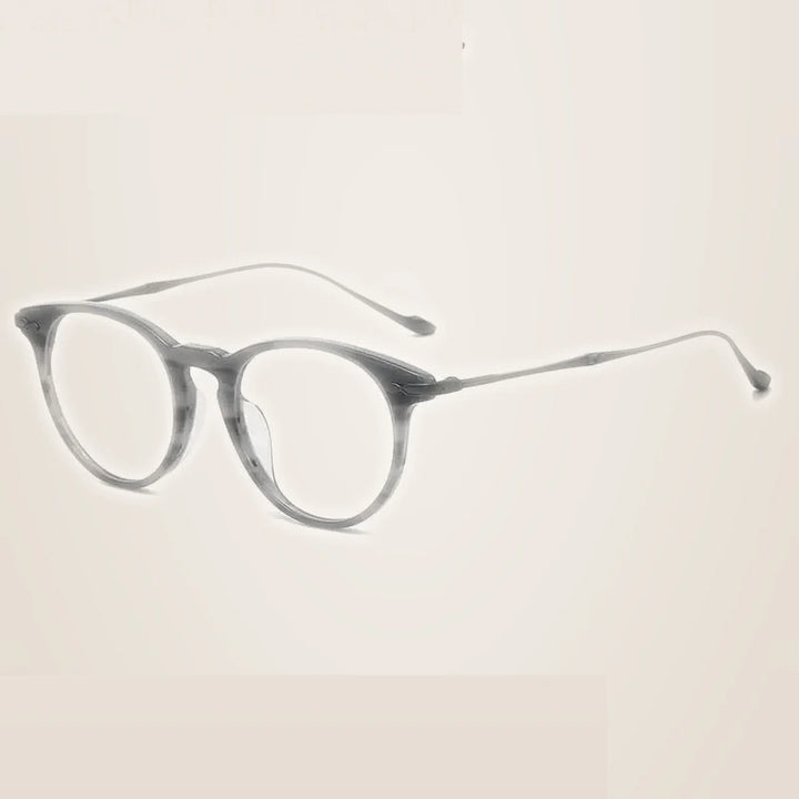 Summer Flower Unisex Full Rim Round Acetate Titanium Eyeglasses 615589 - Colorful Gray