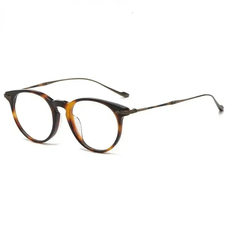 Summer Flower Unisex Full Rim Round Acetate Titanium Eyeglasses 615589 - Leopard Bronze