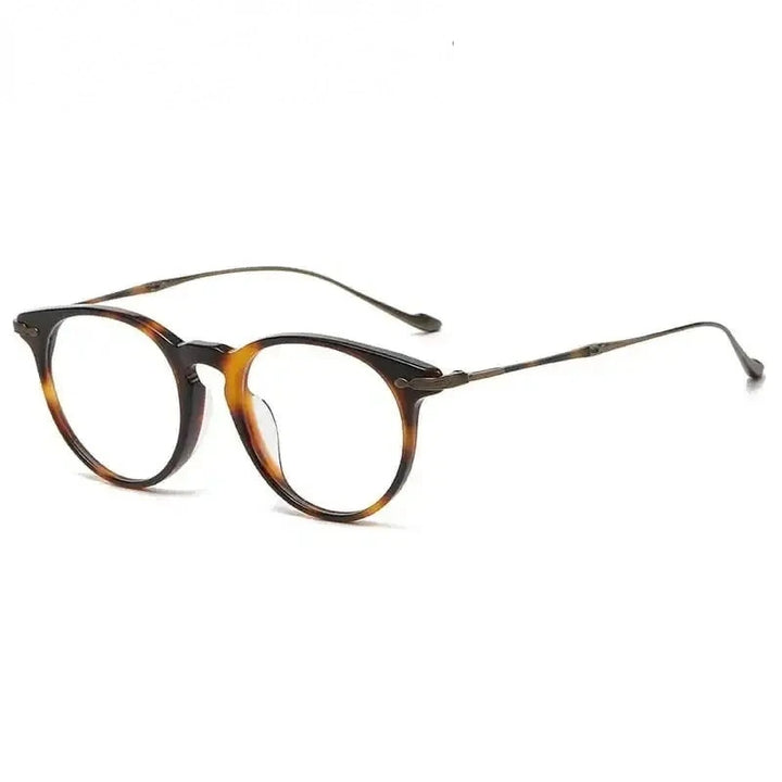 Summer Flower Unisex Full Rim Round Acetate Titanium Eyeglasses 615589 - Leopard Bronze
