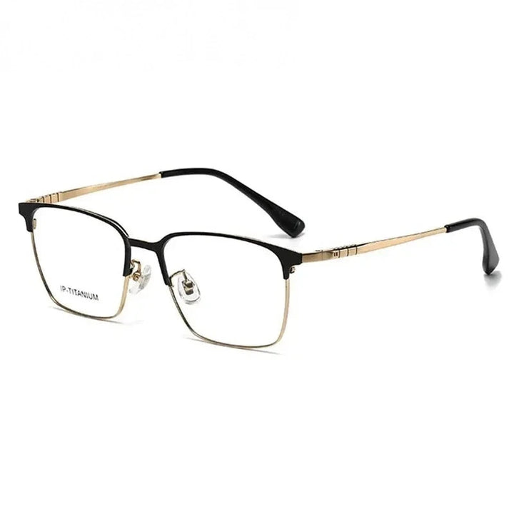 Summer Flower Unisex Full Rim Square Titanium Acetate Eyeglasses 98601 - Black Gold