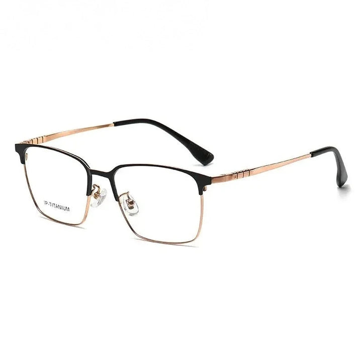 Summer Flower Unisex Full Rim Square Titanium Acetate Eyeglasses 98601 - Black Rose Gold