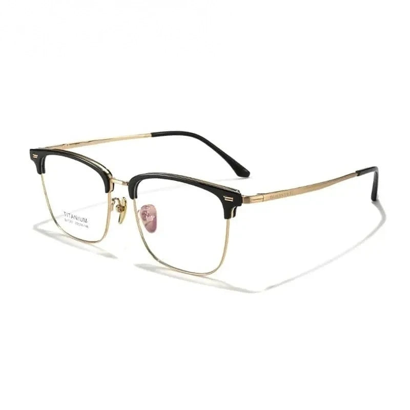 Summer Flower Unisex Full Rim Square Tr 90 Alloy Eyeglasses 67207 - Black Gold
