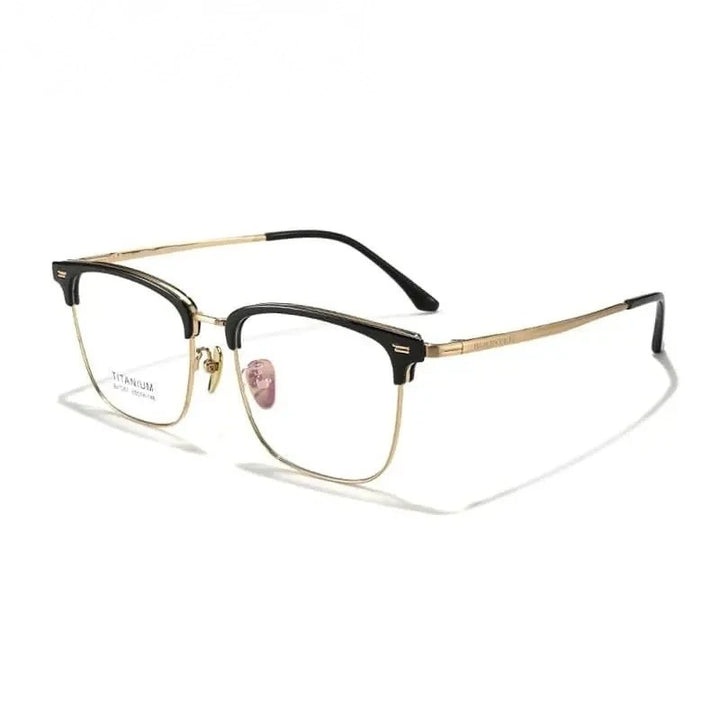 Summer Flower Unisex Full Rim Square Tr 90 Alloy Eyeglasses 67207 - Black Gold