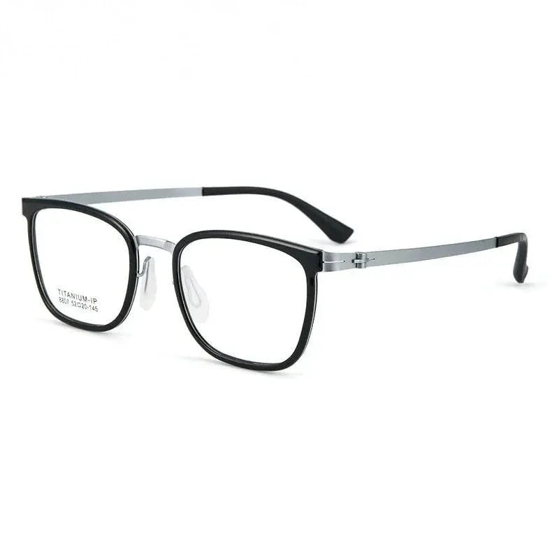 Summer Flower Unisex Full Rim Square Tr 90 Alloy Eyeglasses 88807 - Black Silver